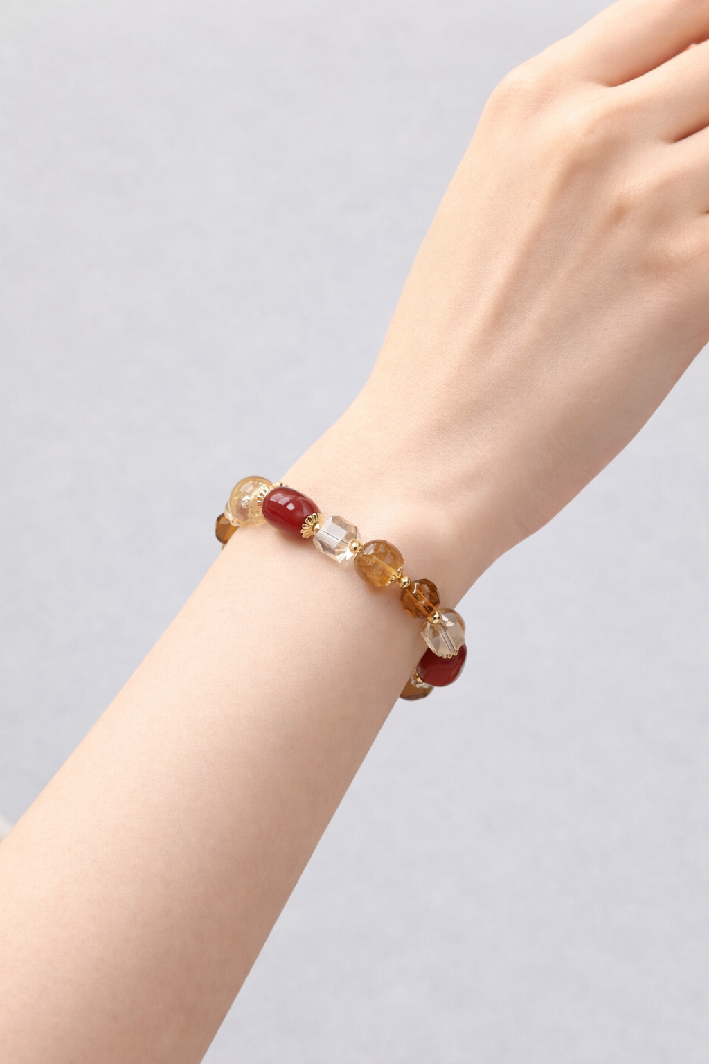 Natural Red Agate & Citrine Beaded Bracelet — Handcrafted Crystal Jewelry