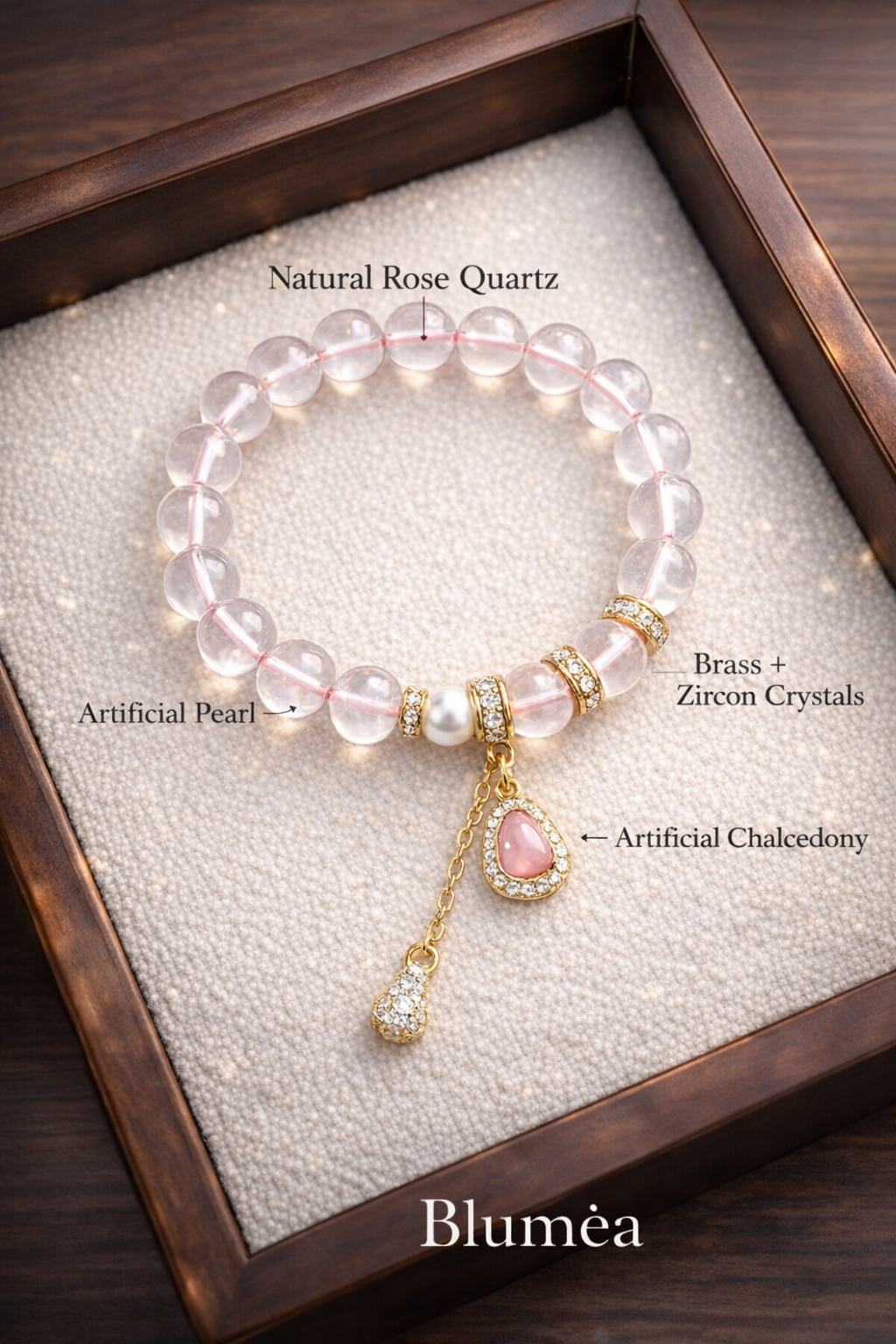 ✨ Bluméa Rose Quartz Pearl Charm Bracelet