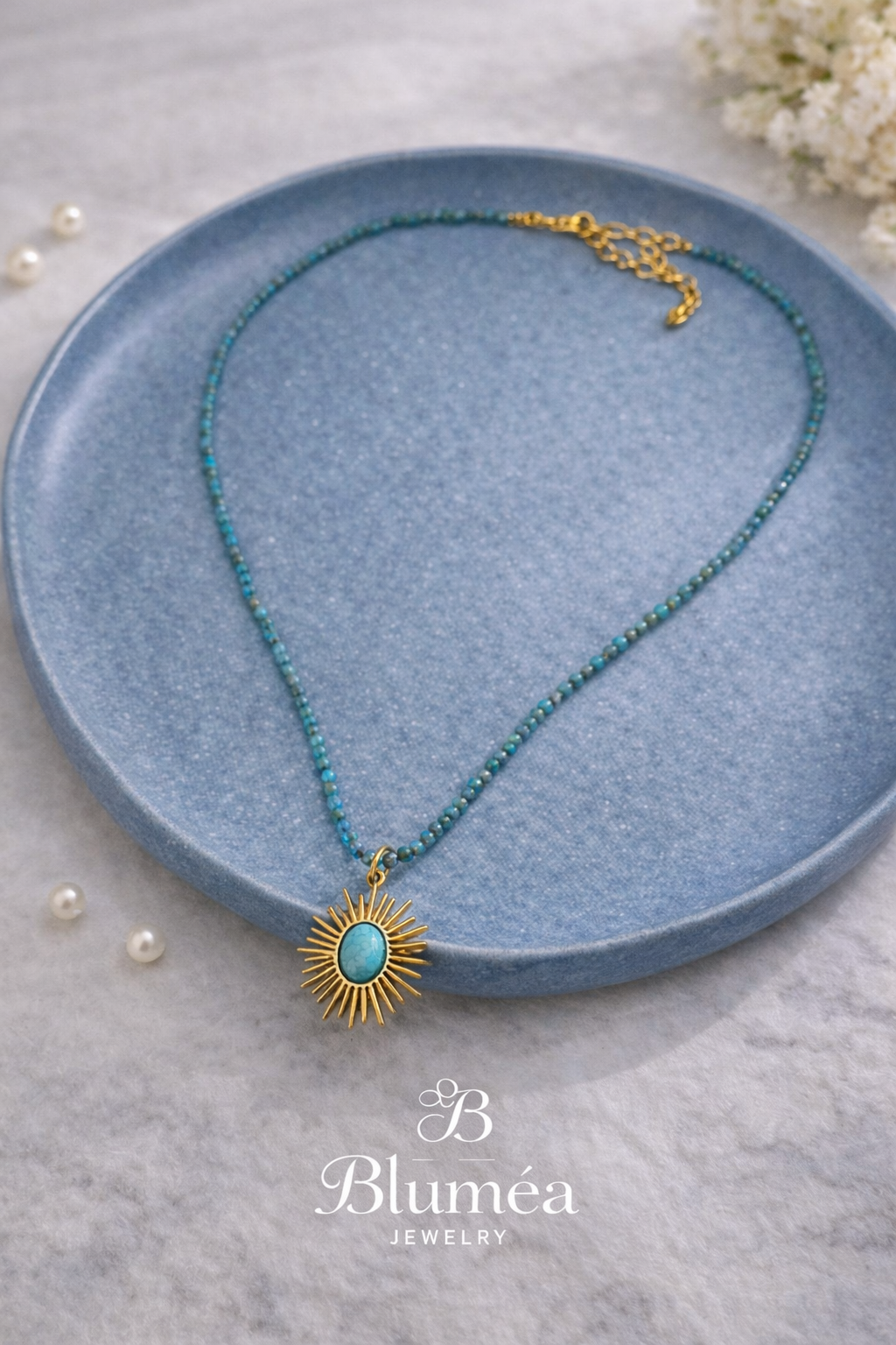 Bluméa Turquoise Sun Pendant Necklace – Faceted Natural Turquoise