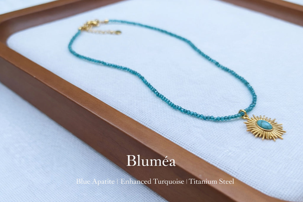 Bluméa Turquoise Sun Pendant Necklace – Faceted Natural Turquoise