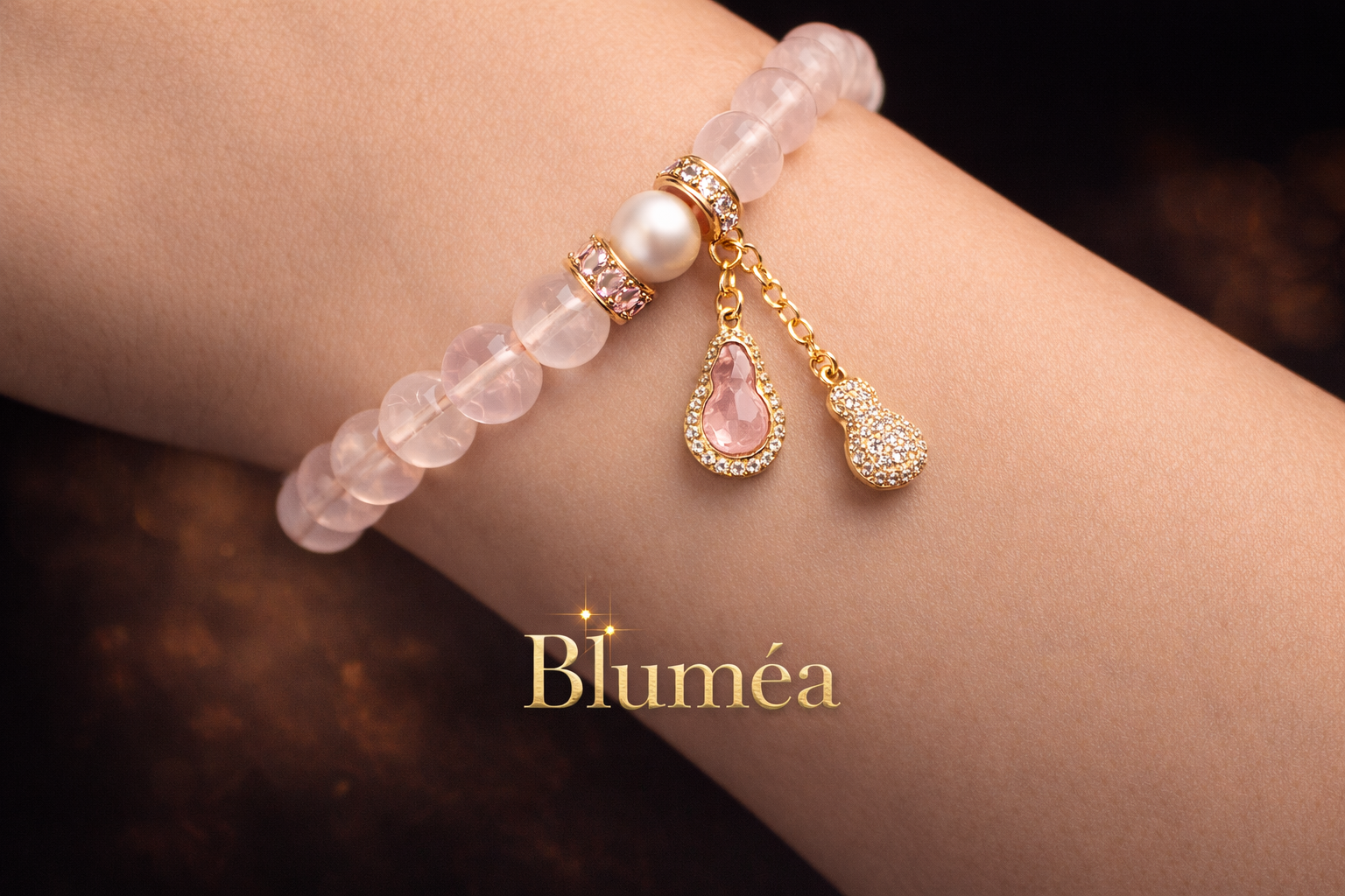 ✨ Bluméa Rose Quartz Pearl Charm Bracelet