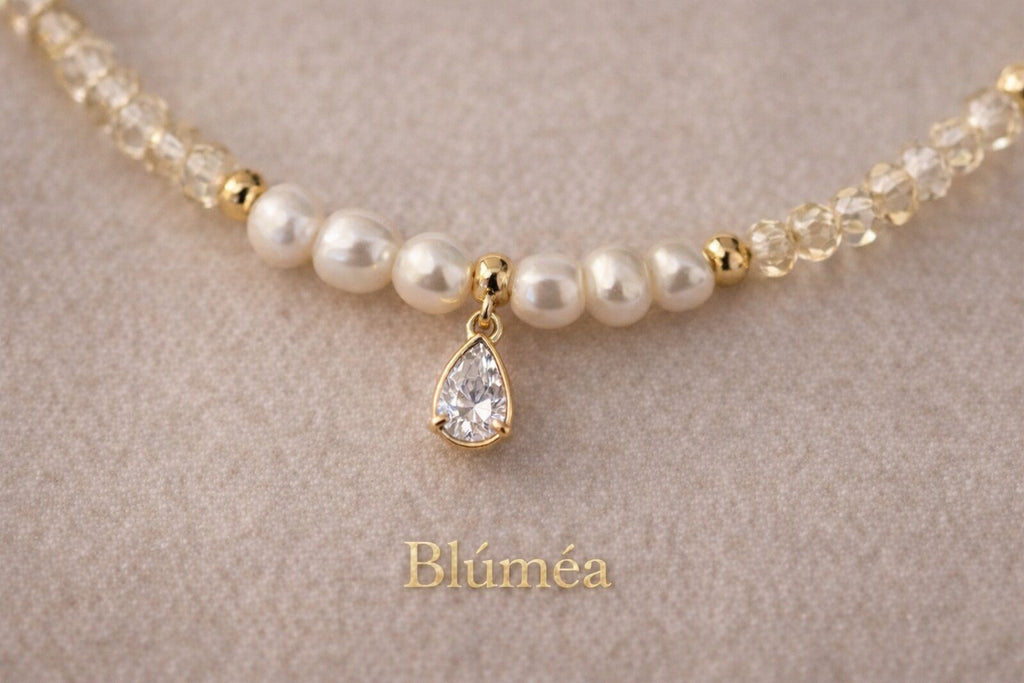 Bluméa Natural Crystal & Freshwater Pearl Necklace – Faceted Genuine Crystal Beaded Jewelry