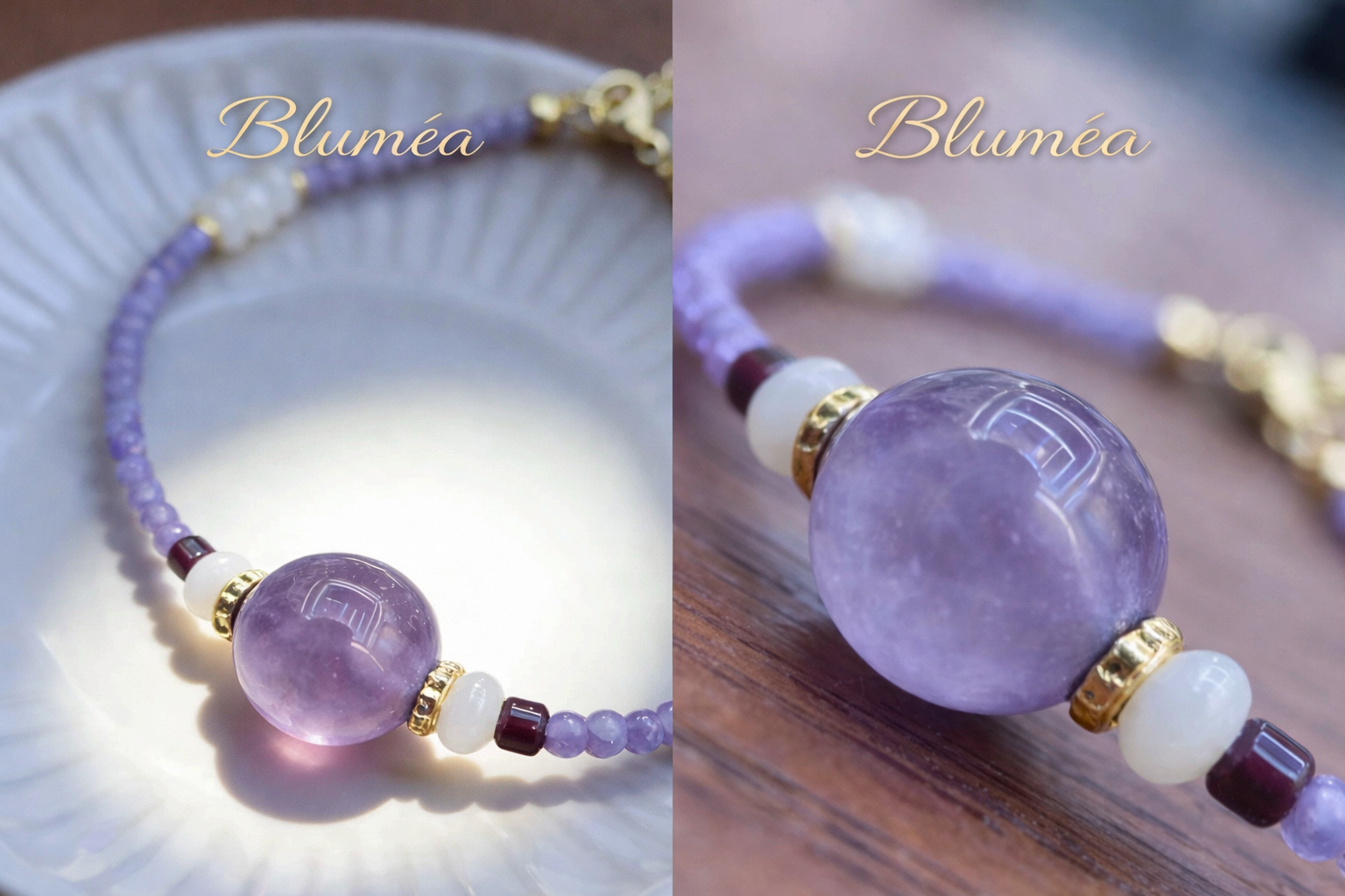 Bluméa Natural Amethyst & Garnet Necklace + Bracelet Set