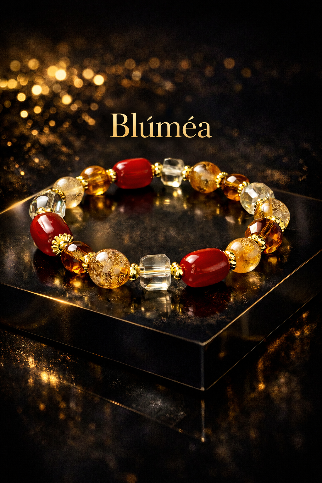 Natural Red Agate & Citrine Beaded Bracelet — Handcrafted Crystal Jewelry