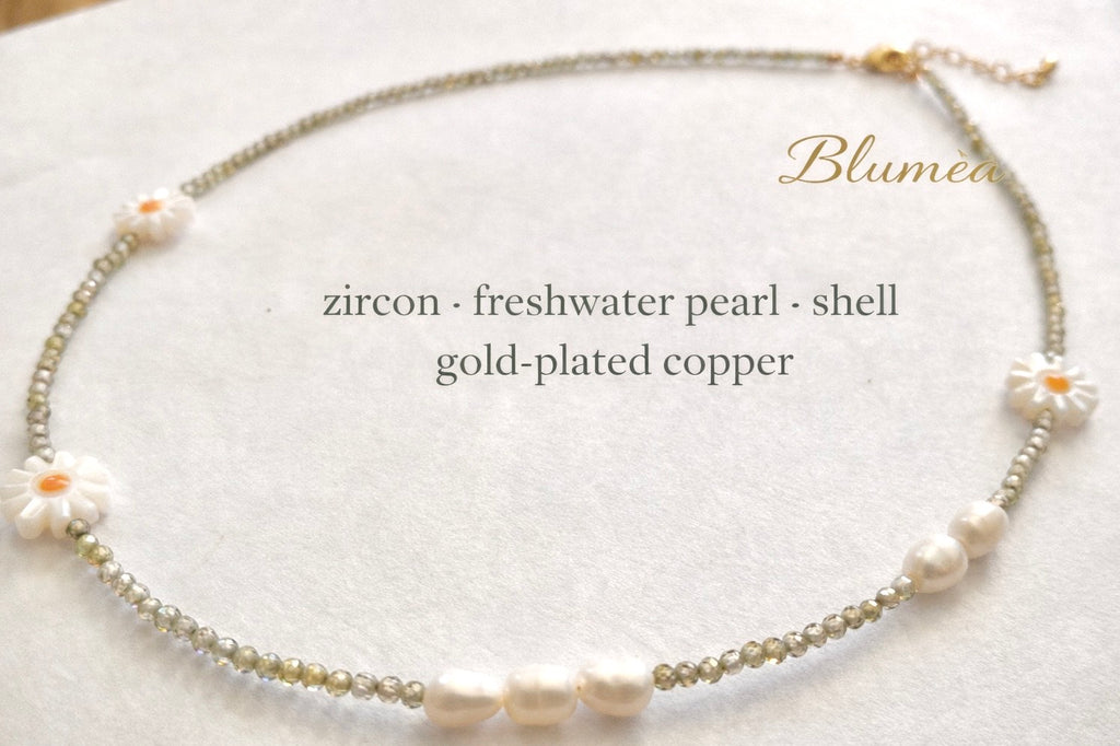 Bluméa Daisy Pearl Necklace & Bracelet Set – Freshwater Pearl & Shell Floral Jewelry