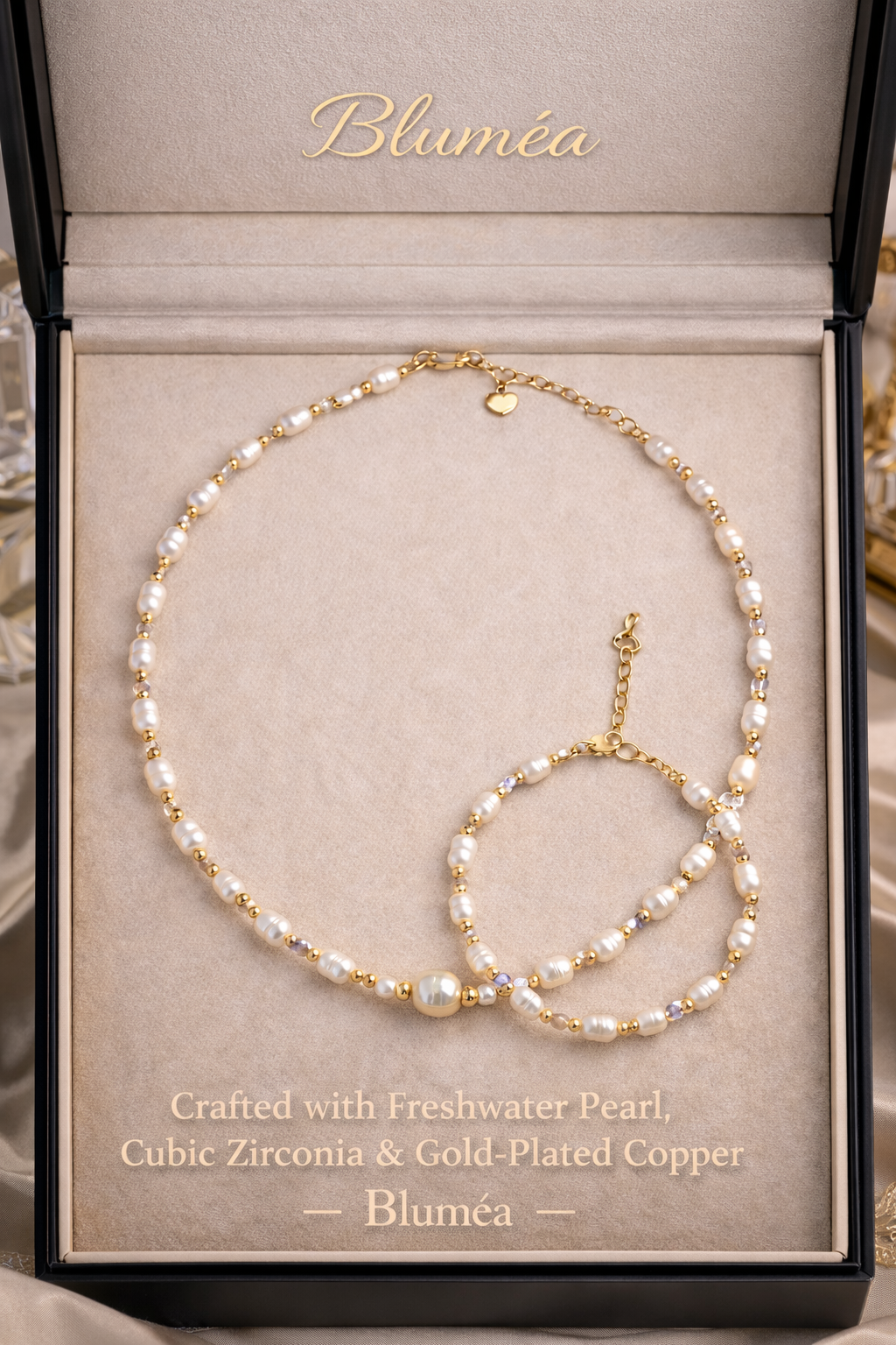 Bluméa Freshwater Pearl & Zirconia Jewelry Set