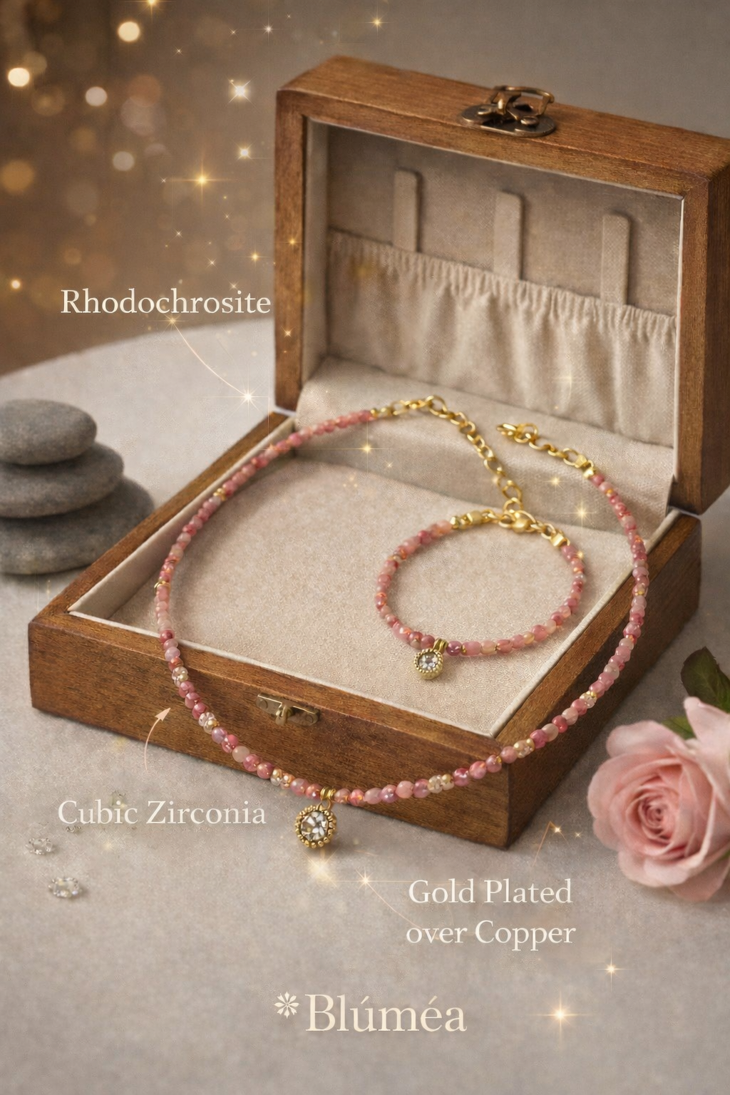 Bluméa Rhodochrosite Necklace & Bracelet Set
