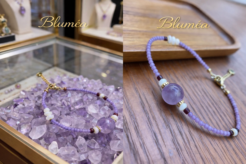 Bluméa Natural Amethyst & Garnet Necklace + Bracelet Set