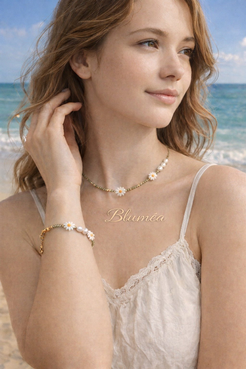 Bluméa Daisy Pearl Necklace & Bracelet Set – Freshwater Pearl & Shell Floral Jewelry