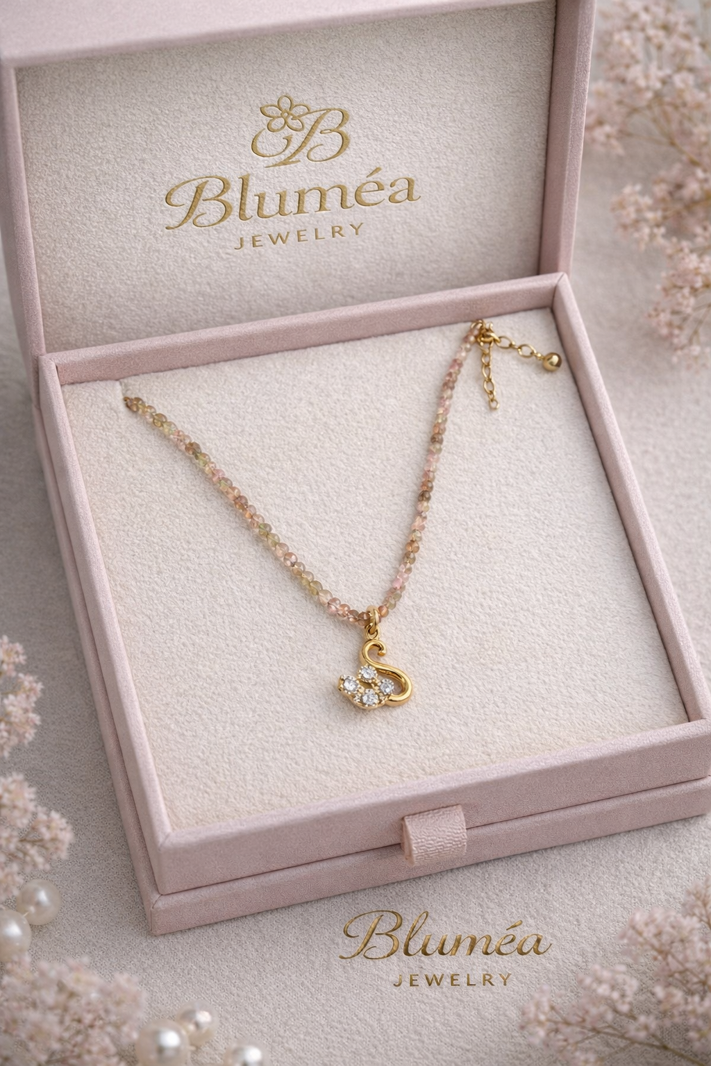 Bluméa Natural Tourmaline Swan Necklace – CZ Gold Pendant