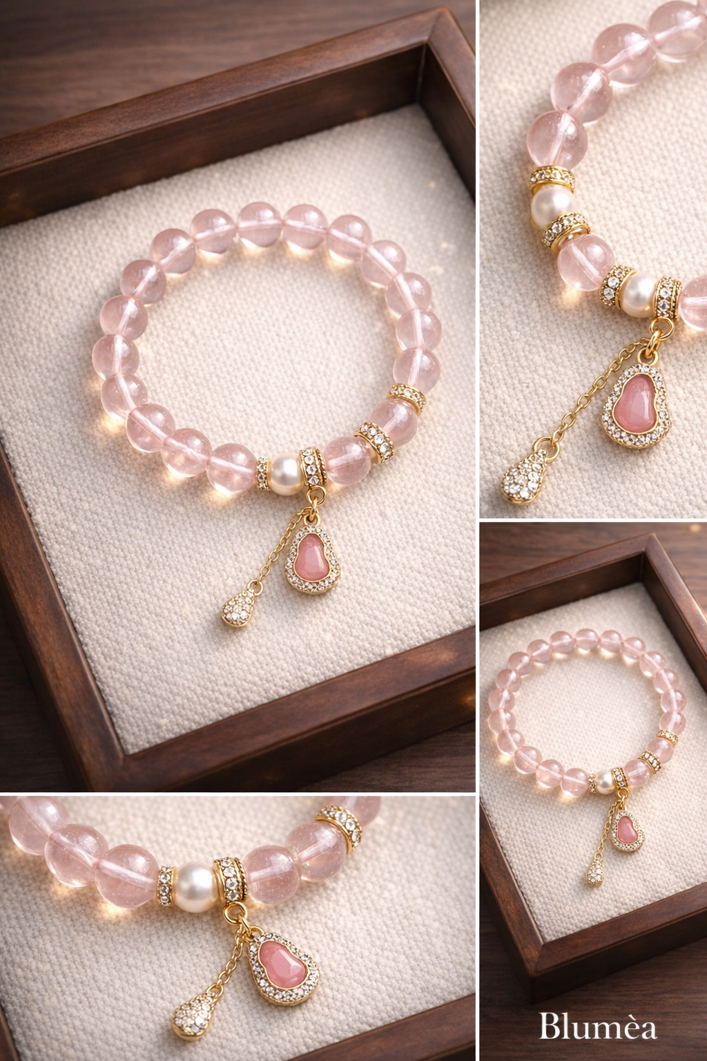 ✨ Bluméa Rose Quartz Pearl Charm Bracelet