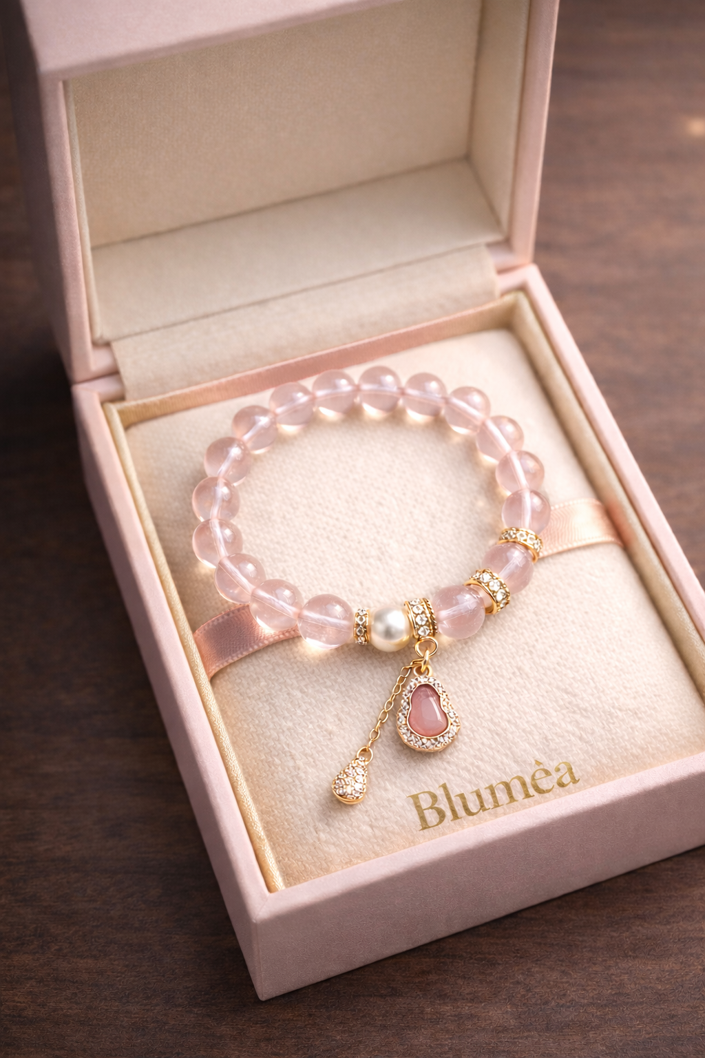 ✨ Bluméa Rose Quartz Pearl Charm Bracelet