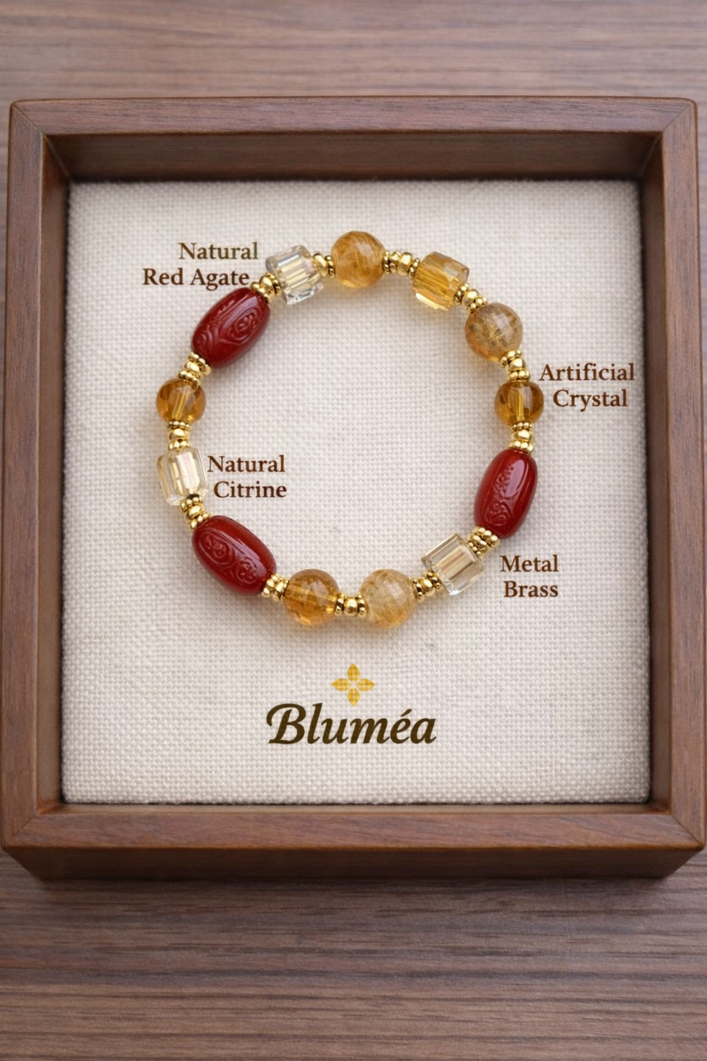 Natural Red Agate & Citrine Beaded Bracelet — Handcrafted Crystal Jewelry