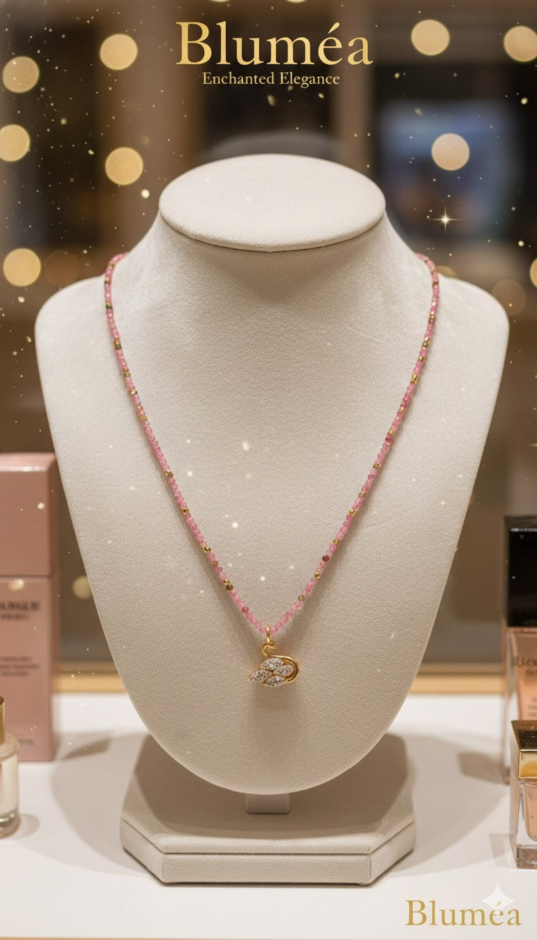 Bluméa Natural Tourmaline Swan Necklace – CZ Gold Pendant