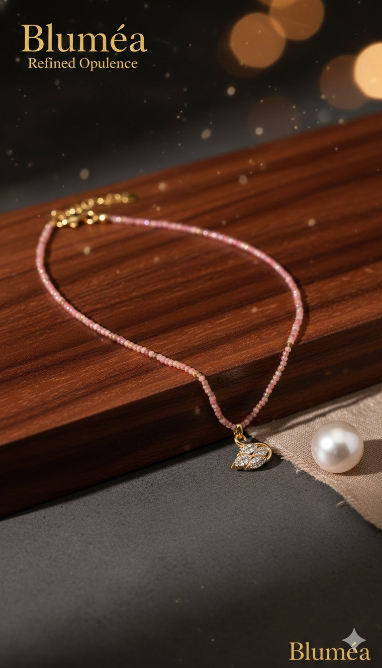 Bluméa Natural Tourmaline Swan Necklace – CZ Gold Pendant