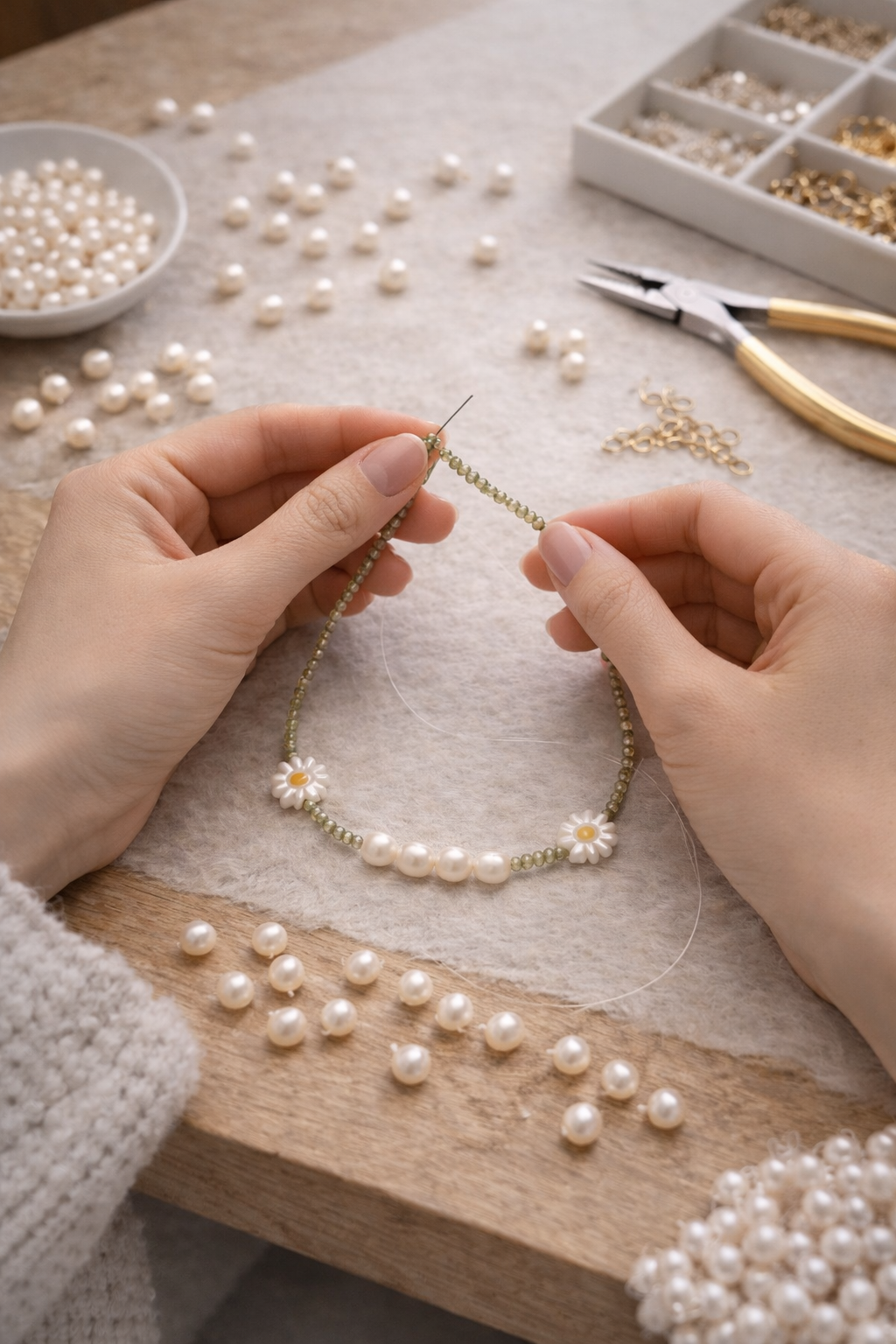 Bluméa Daisy Pearl Necklace & Bracelet Set – Freshwater Pearl & Shell Floral Jewelry
